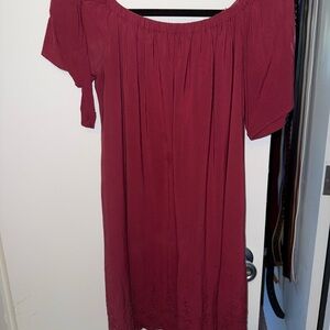 LOFT Red Off-Shoulder Sleeve Dress